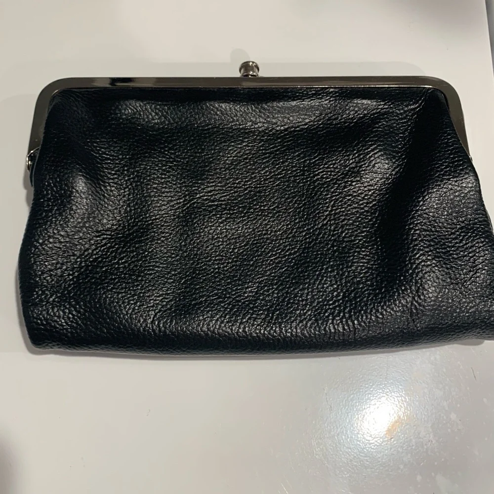Soft Genuine Leather Black Frame Clutch Wallet | Leopard Lining